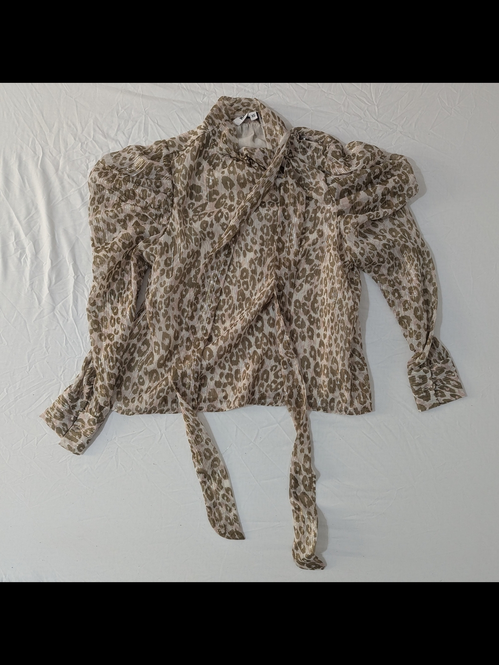 Walter Baker Size XS Brown Metallic Leopard Print Puff Sleeve NAOMI Blouse Top